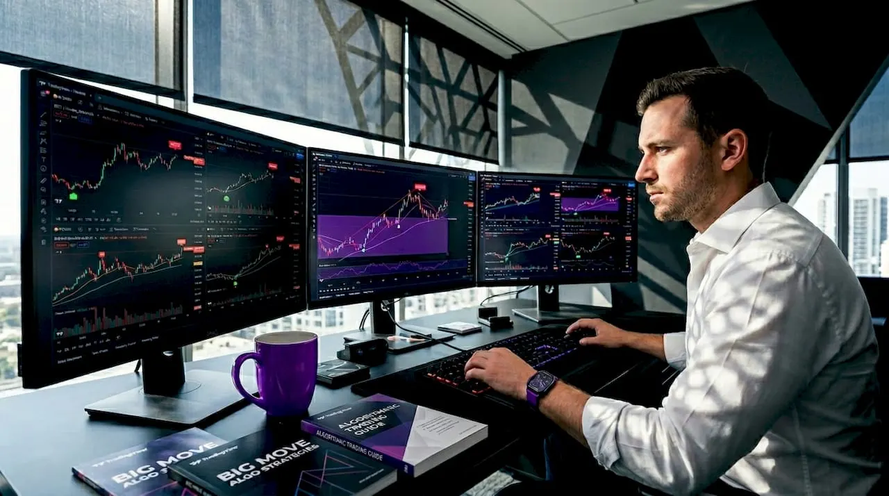 Trader analyzing TradingView charts at home office