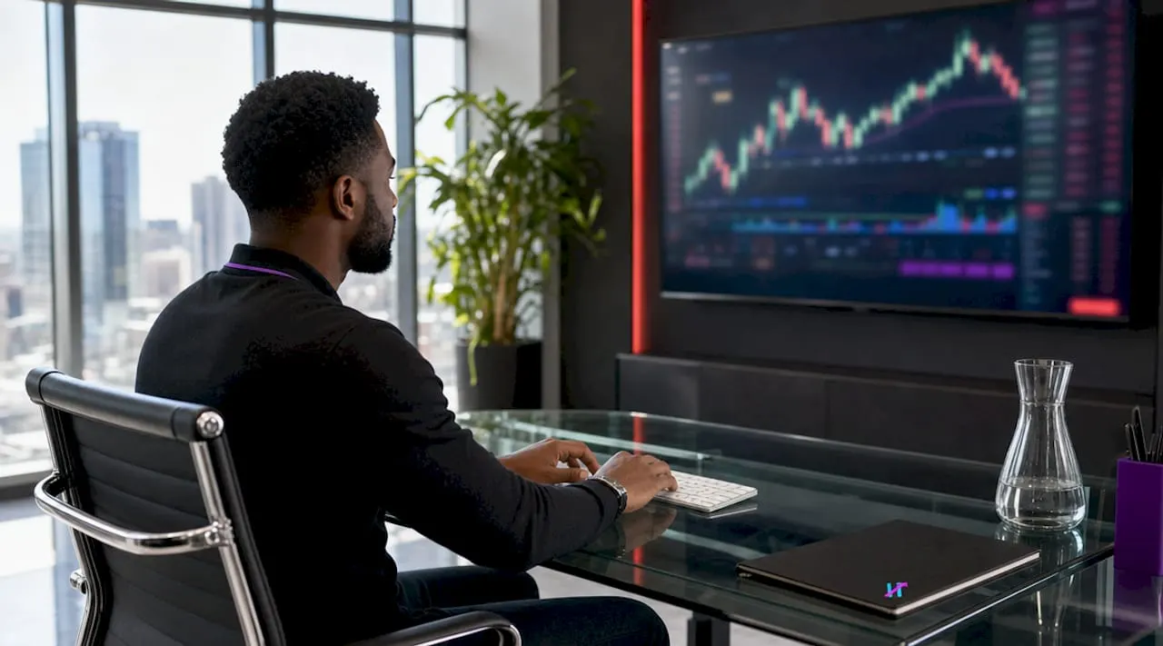 Hands typing crypto exchange data at office desk