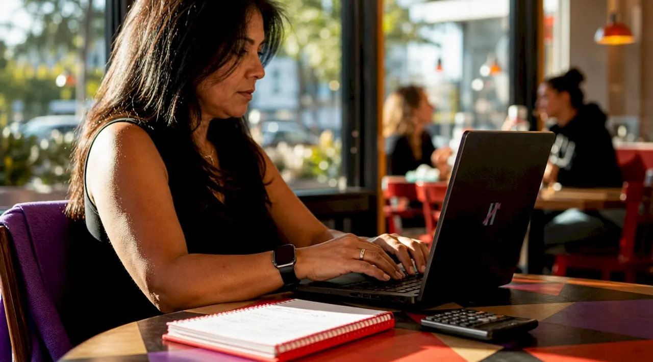 Hands typing on laptop with notes nearby