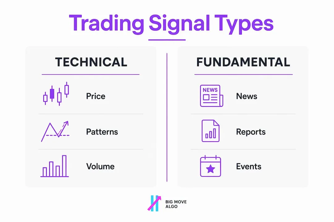 Infographic comparing technical and fundamental trading signals