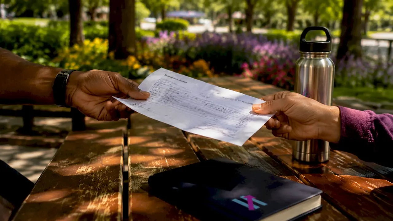 Hands exchanging trading subscription bill