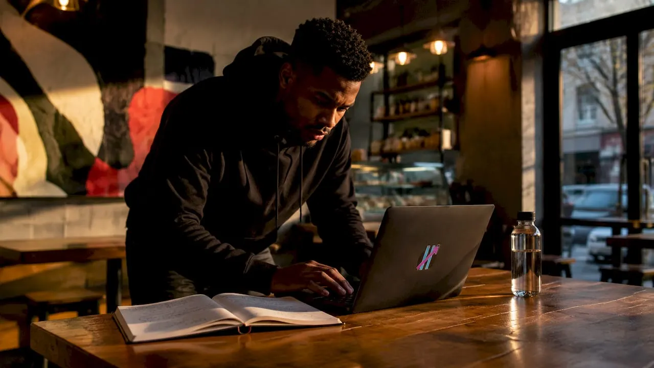 Trader using computer screens for disciplined trading