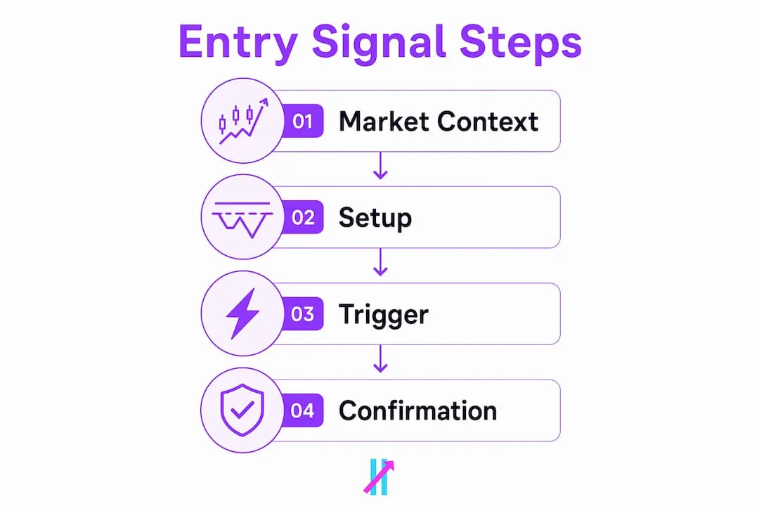 Infographic illustrating four steps of entry signal framework