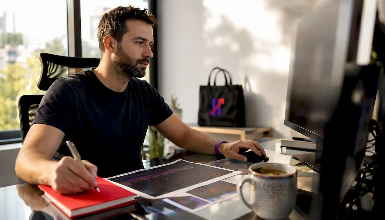 Trader actively combining multiple technical indicators at desk