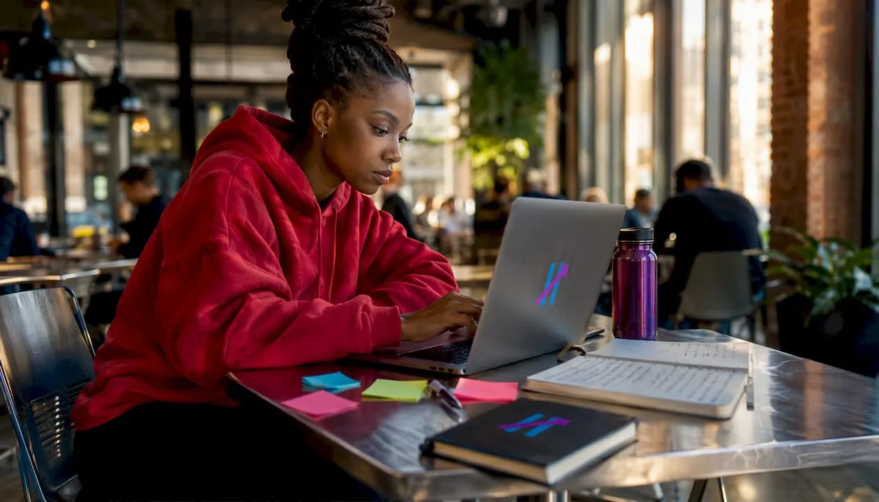 Female creator researching video platforms at home