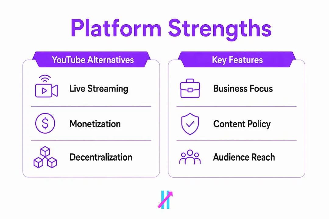 Infographic comparing YouTube alternatives by key features