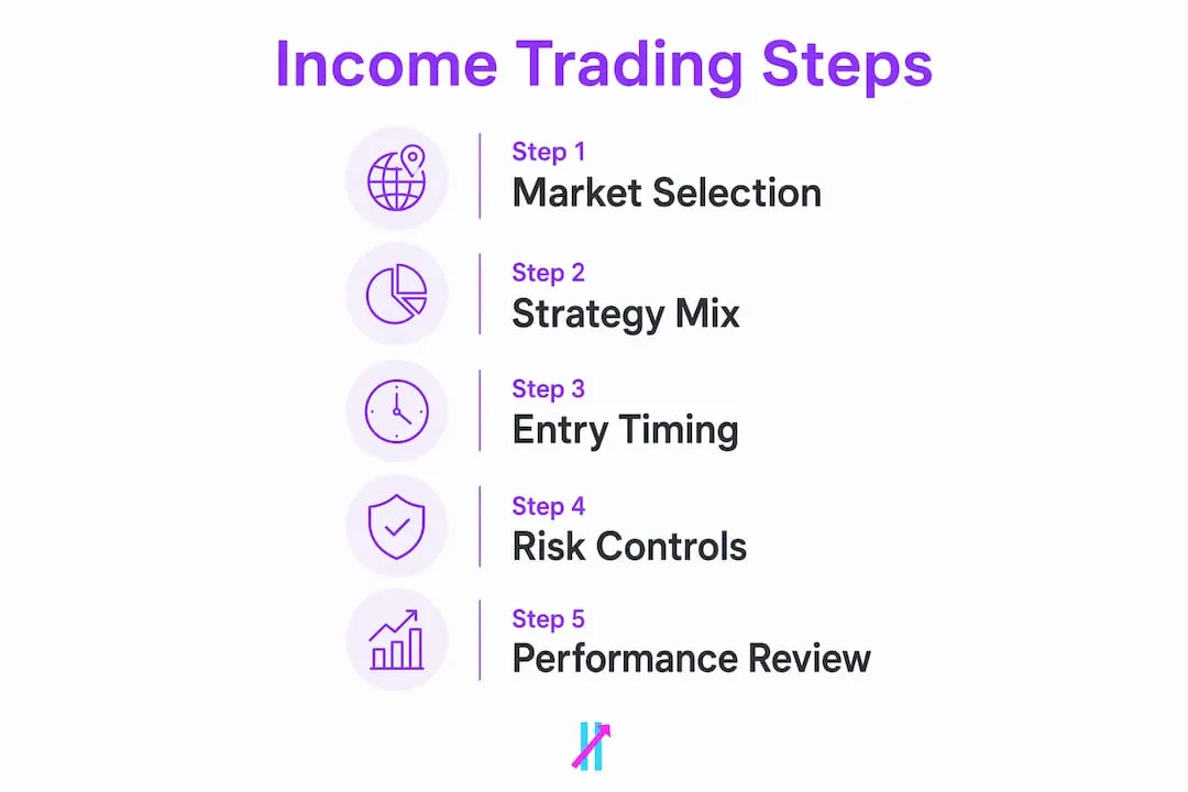 Infographic outlining steps of income trading strategy