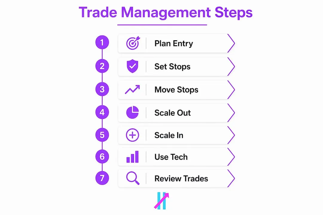 Infographic showing trade management steps and process