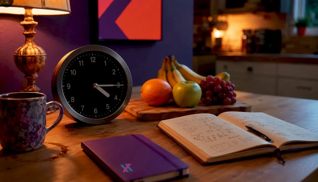 Desk clock and tablet early morning trading
