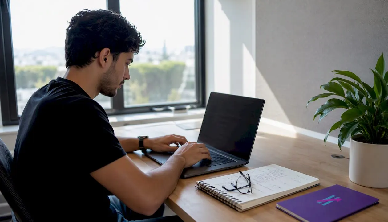 Hands typing code for trading platform customization