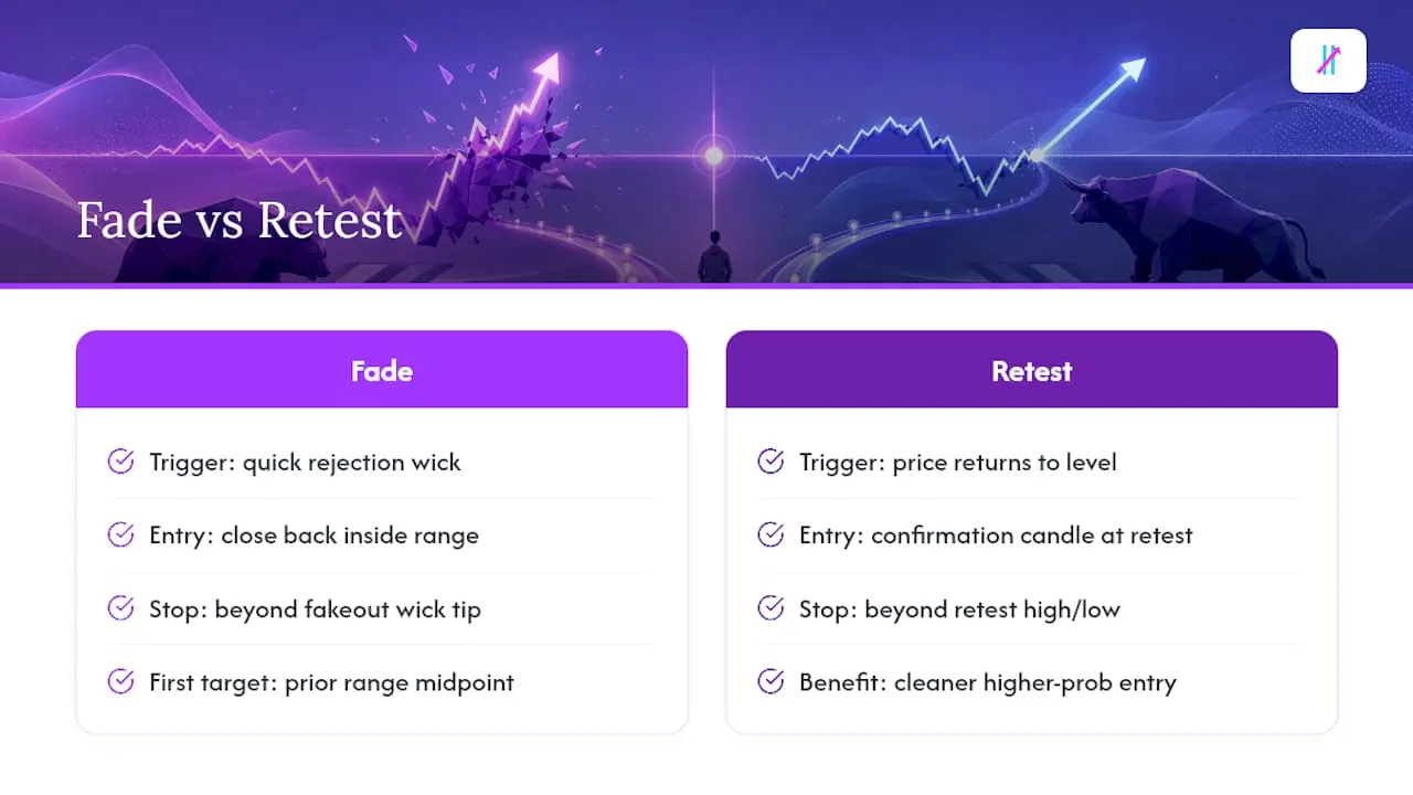 Fade and retest trade pathways compared