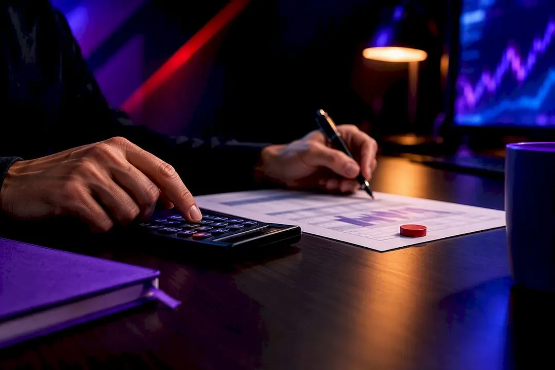 Trader calculating position size risk