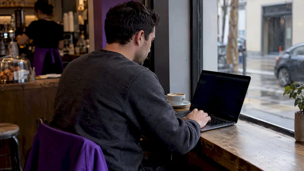 Retail trader configuring an alert at a café