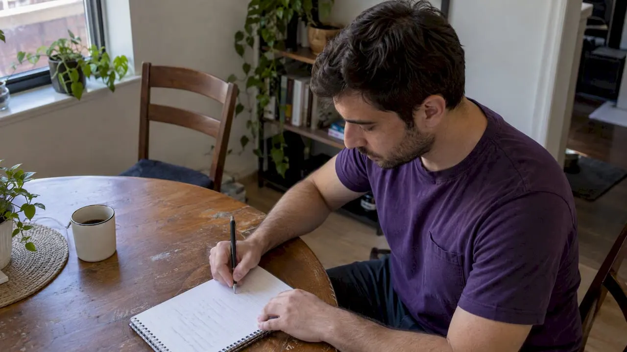 Trader writing a trading plan at home
